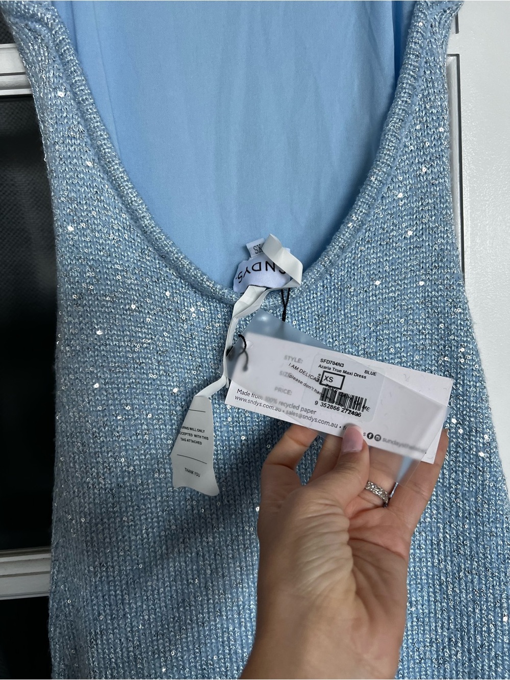 SNDYS Azaria True Sequin Knit Maxi Dress in Light Blue - Picture 8 of 8